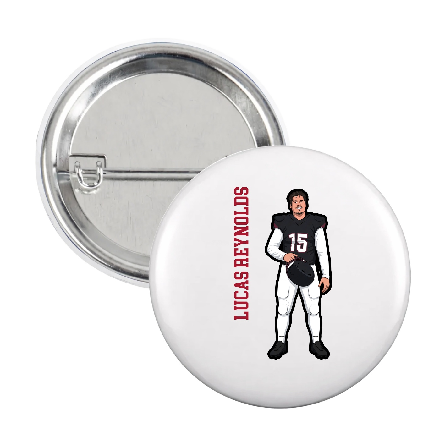 Game Day Button — Name Vertical in White