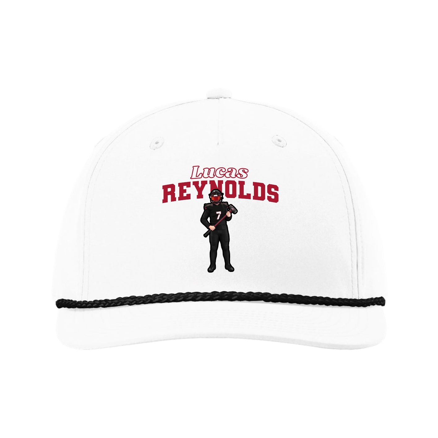 Five-Panel Classic Rope Cap — Name Arch in White