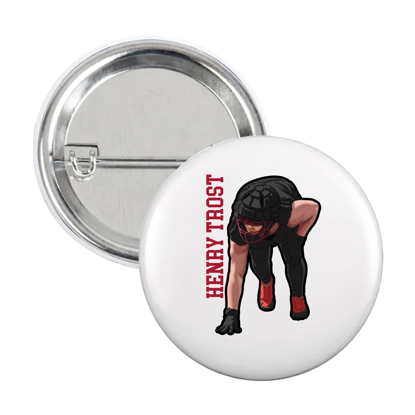 Game Day Button — Name Vertical in White