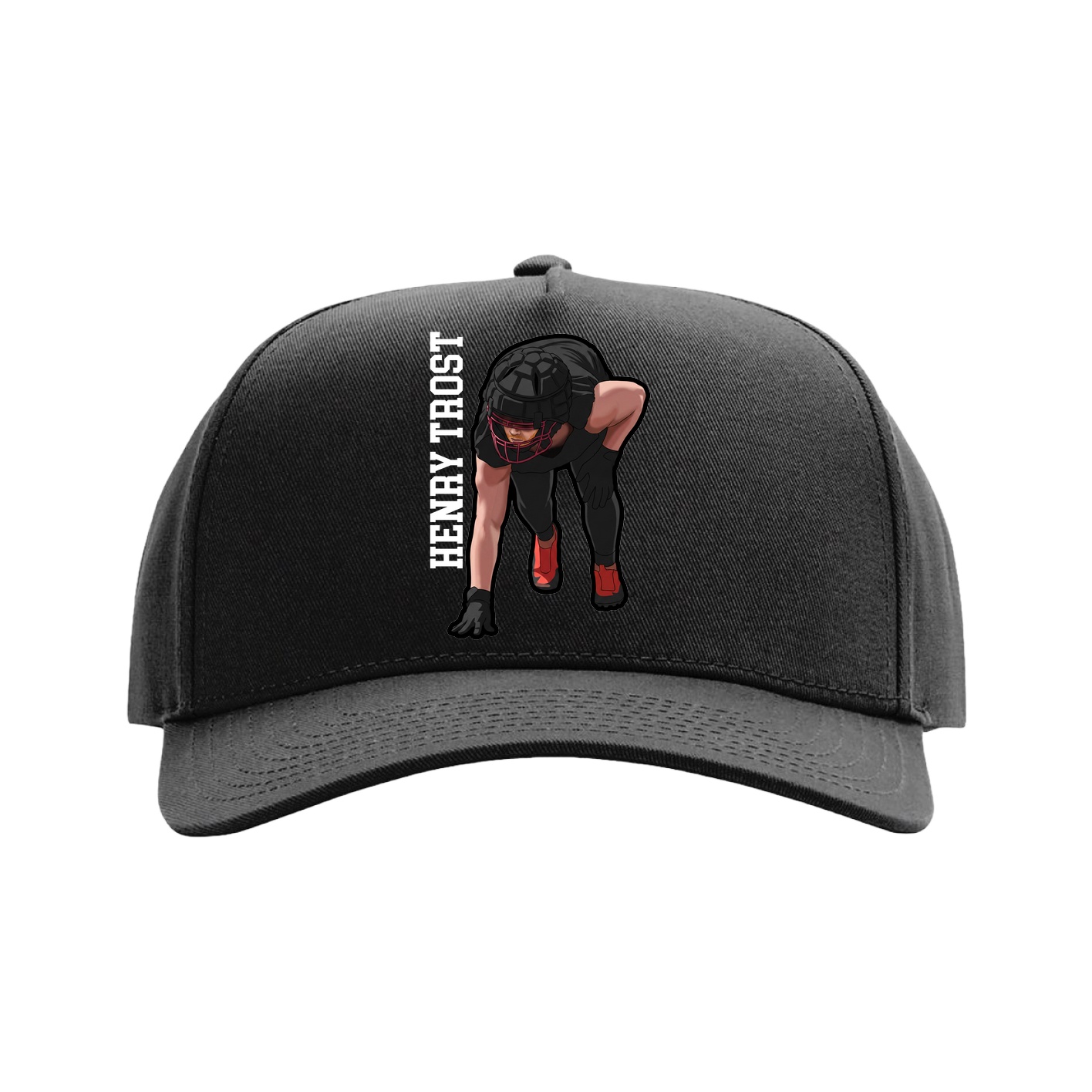 Full Fabric Five-Panel Champ Cap — Name Vertical in Black