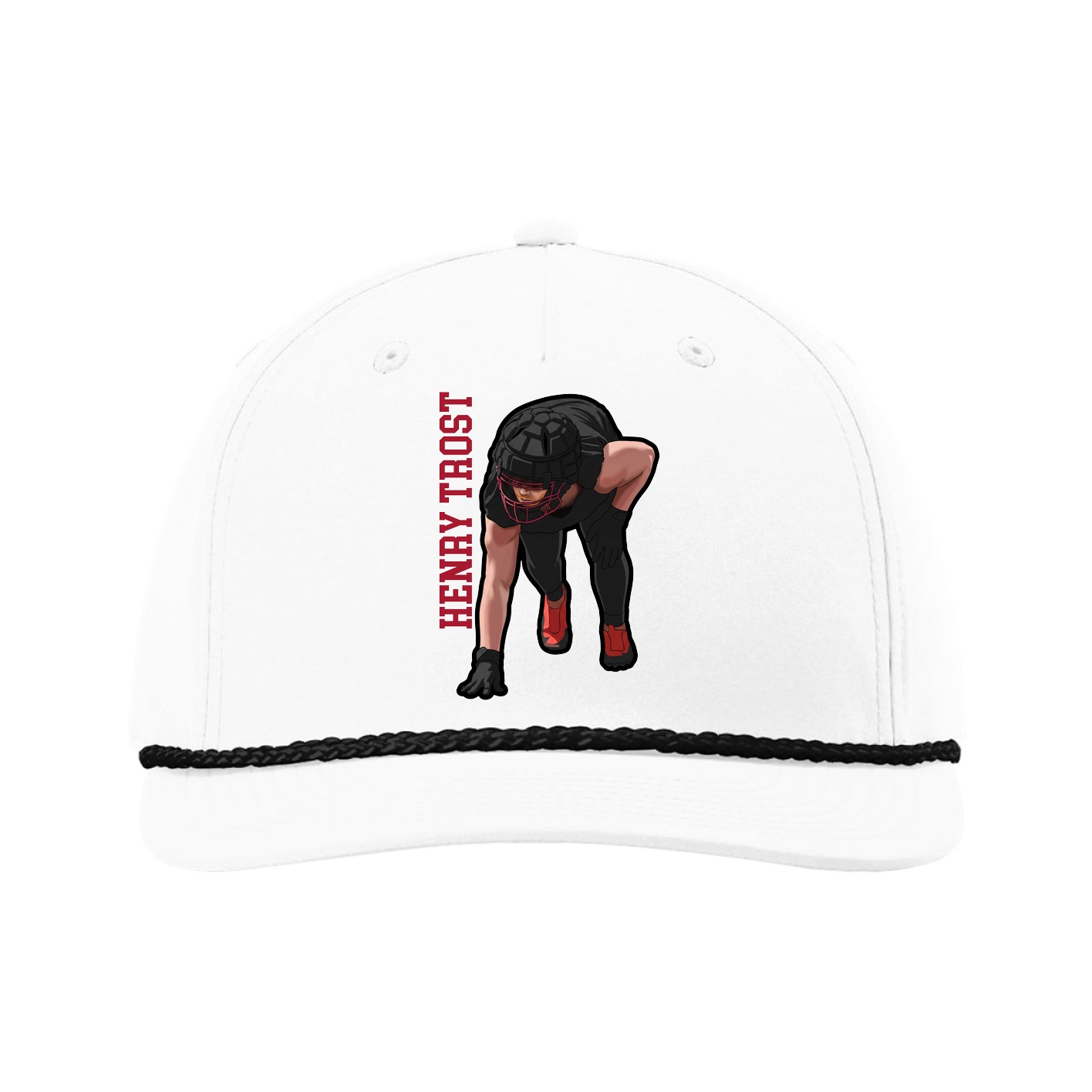 Five-Panel Classic Rope Cap — Name Vertical in White