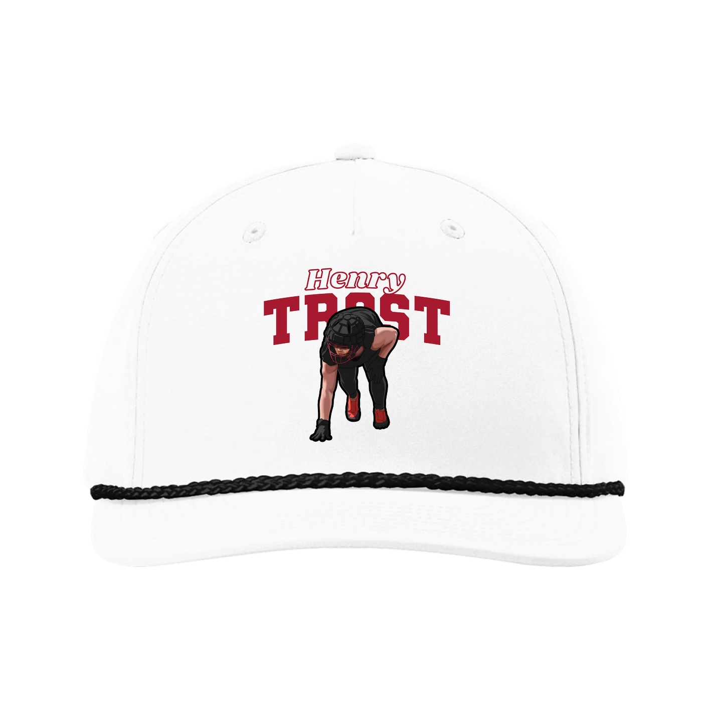 Five-Panel Classic Rope Cap — Name Arch in White