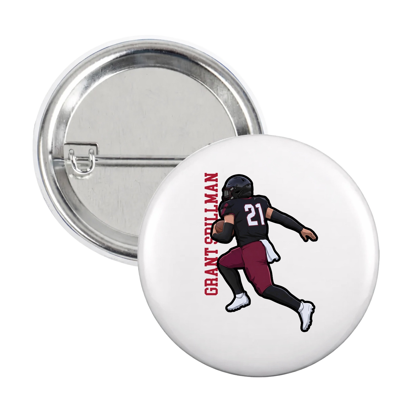 Game Day Button — Name Vertical in White