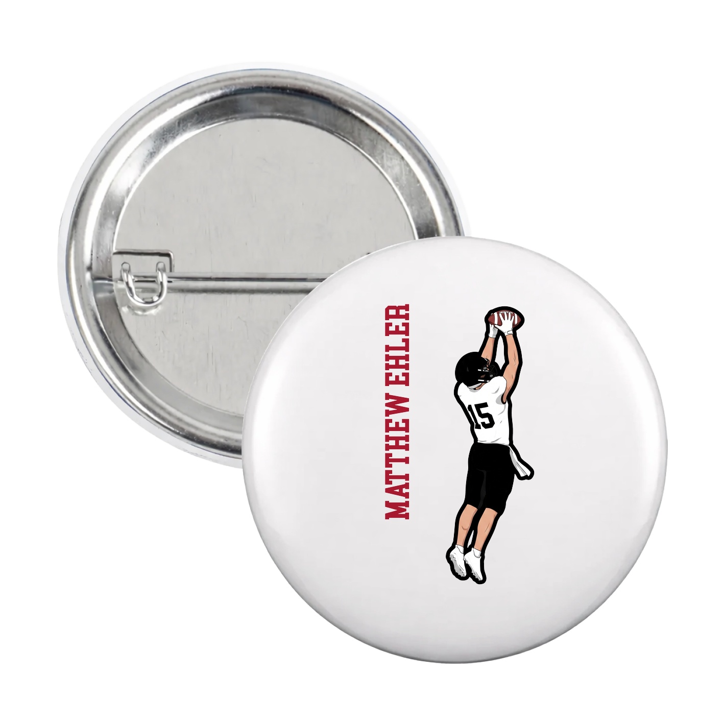 Game Day Button — Name Vertical in White