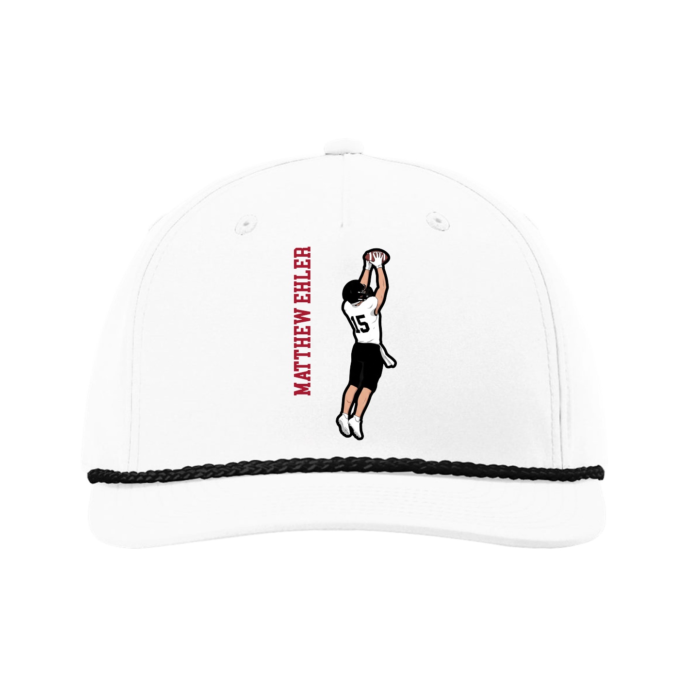 Five-Panel Classic Rope Cap — Name Vertical in White