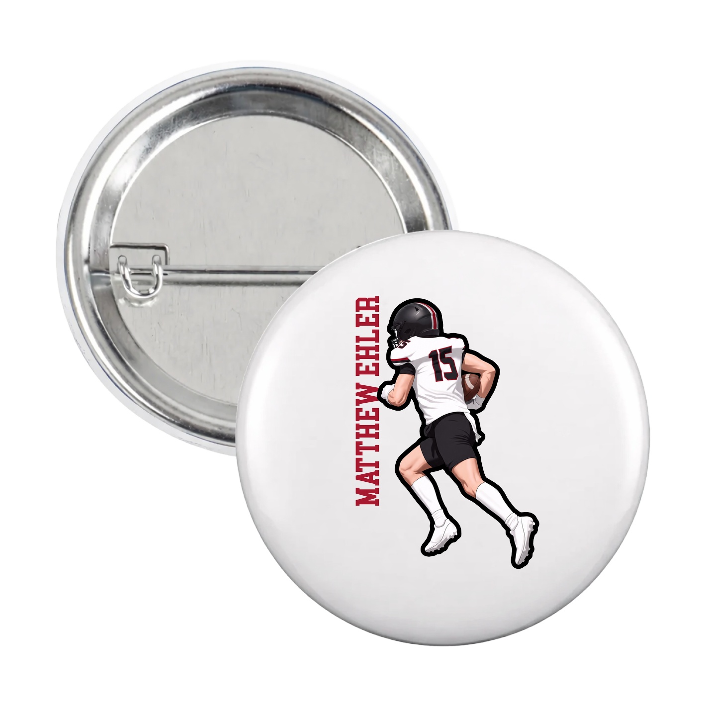 Game Day Button — Name Vertical in White