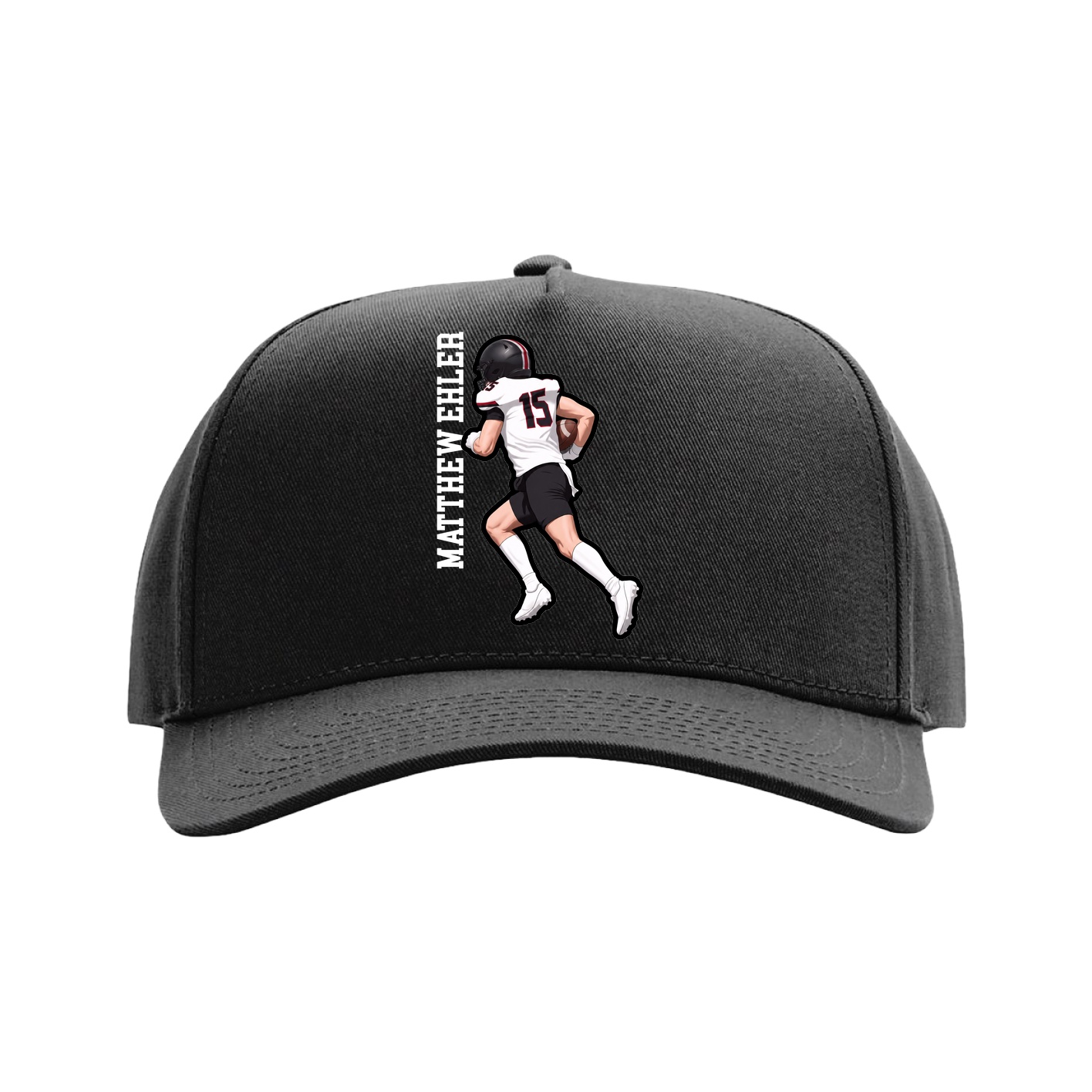 Full Fabric Five-Panel Champ Cap — Name Vertical in Black