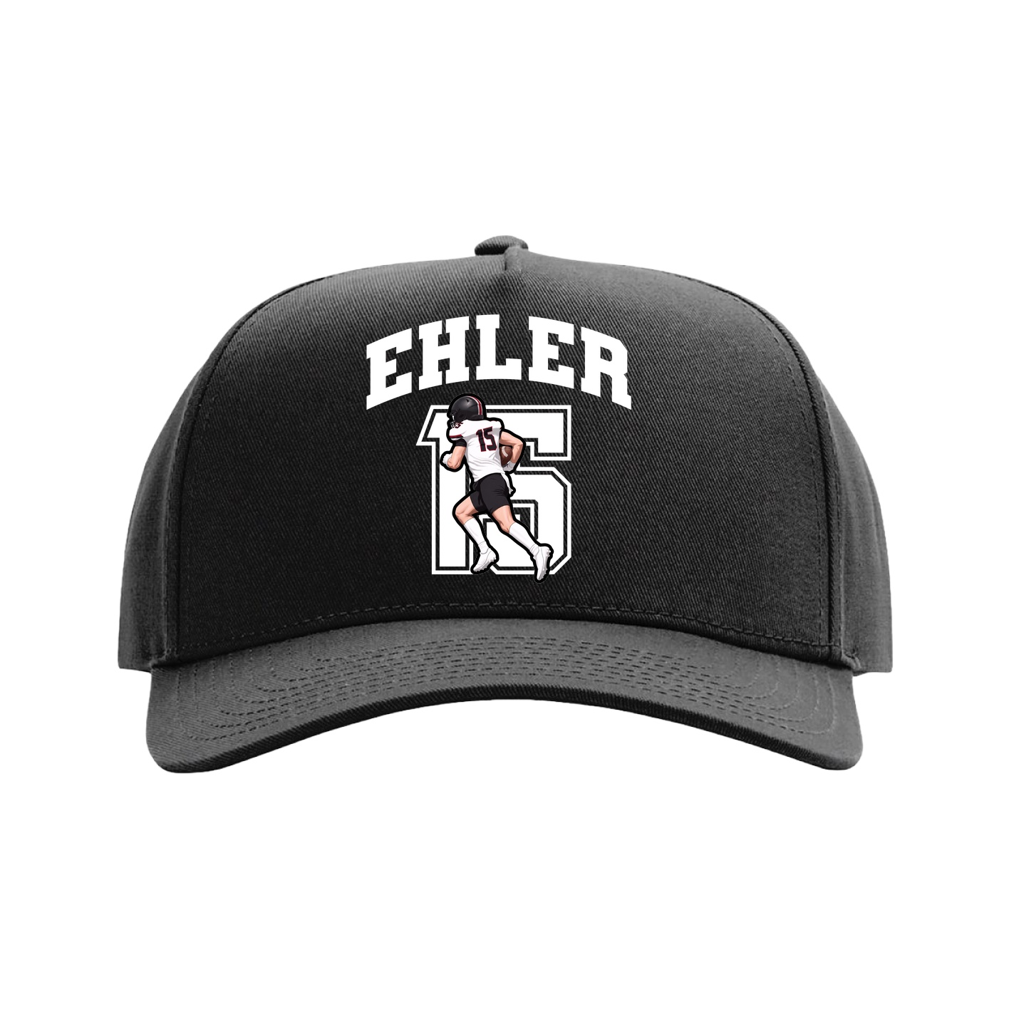 Full Fabric Five-Panel Champ Cap — Number in Black