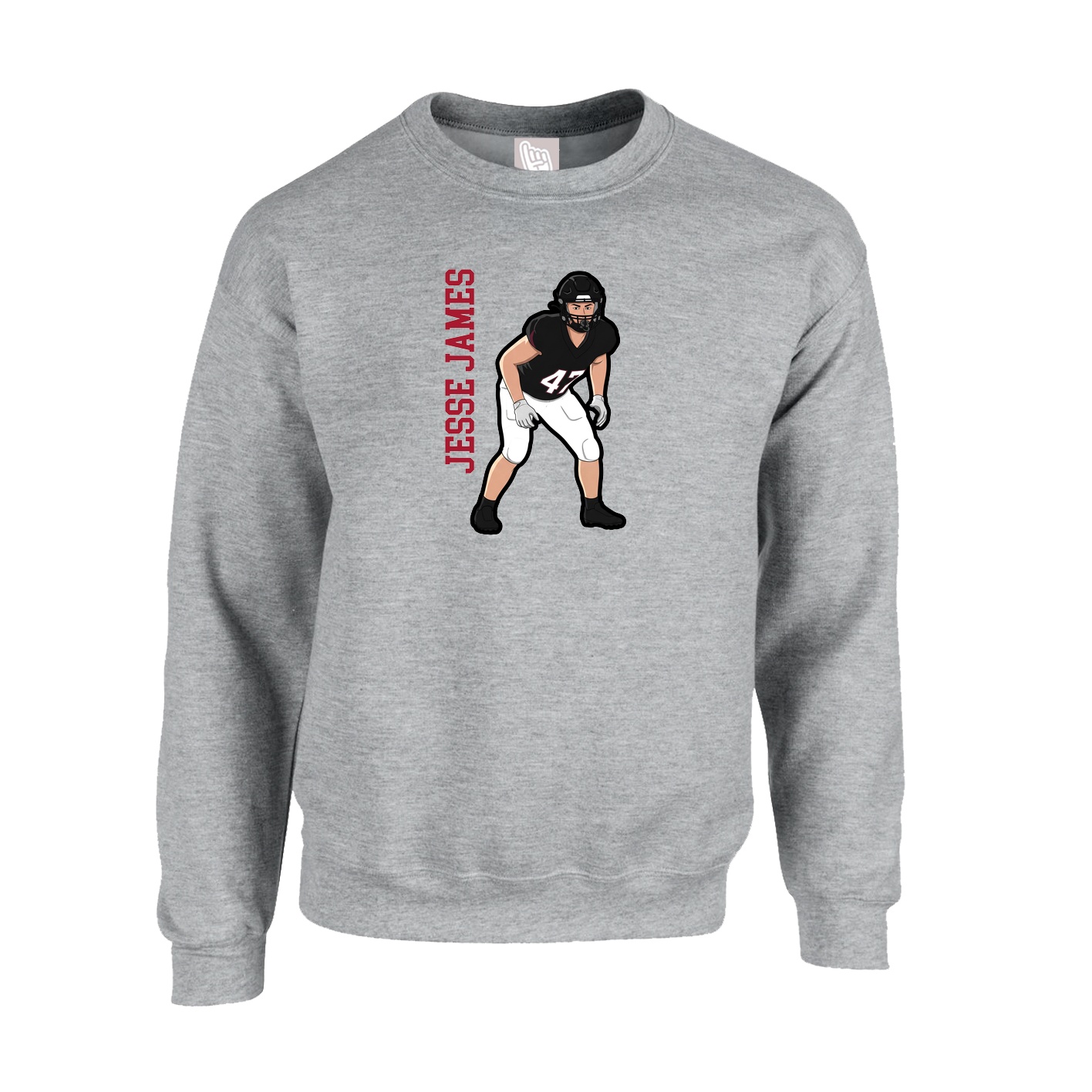 Fleece Crew — Name Vertical in Grey