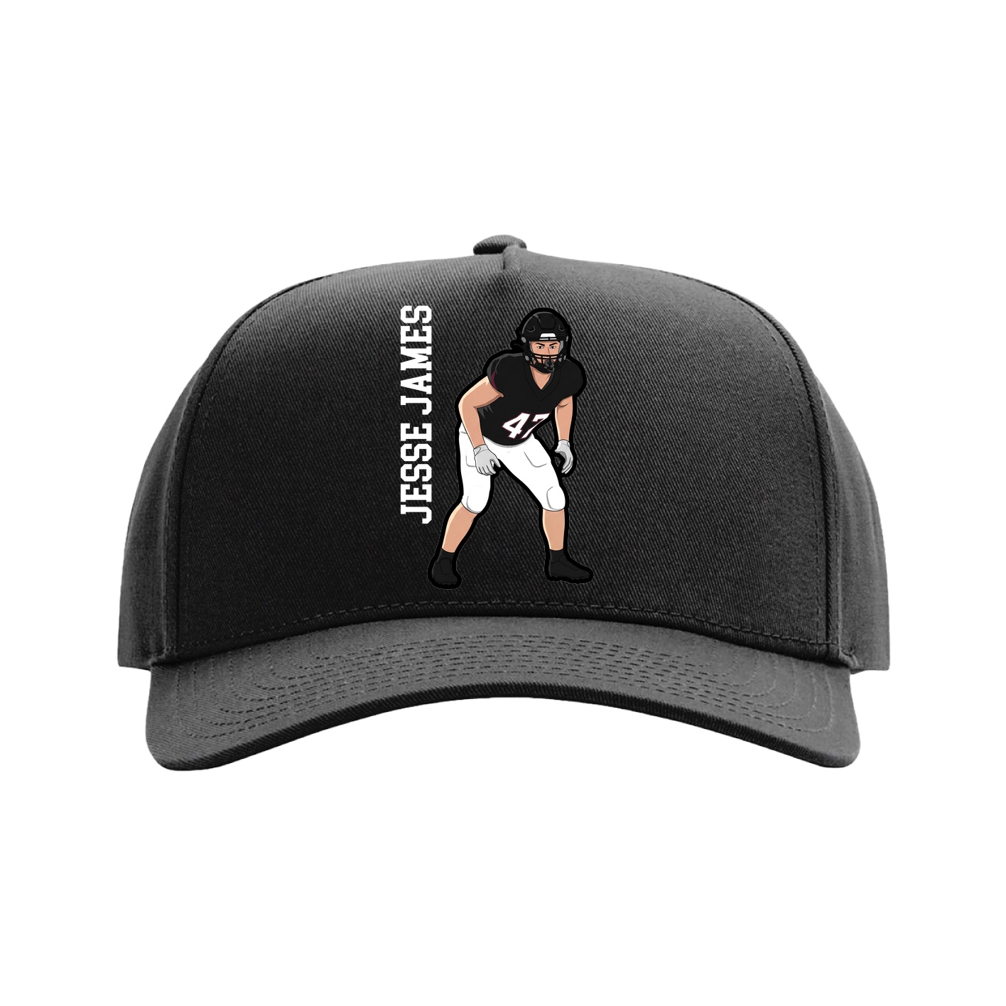 Full Fabric Five-Panel Champ Cap — Name Vertical in Black
