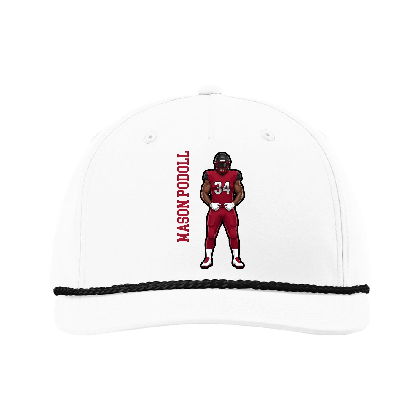 Five-Panel Classic Rope Cap — Name Vertical in White