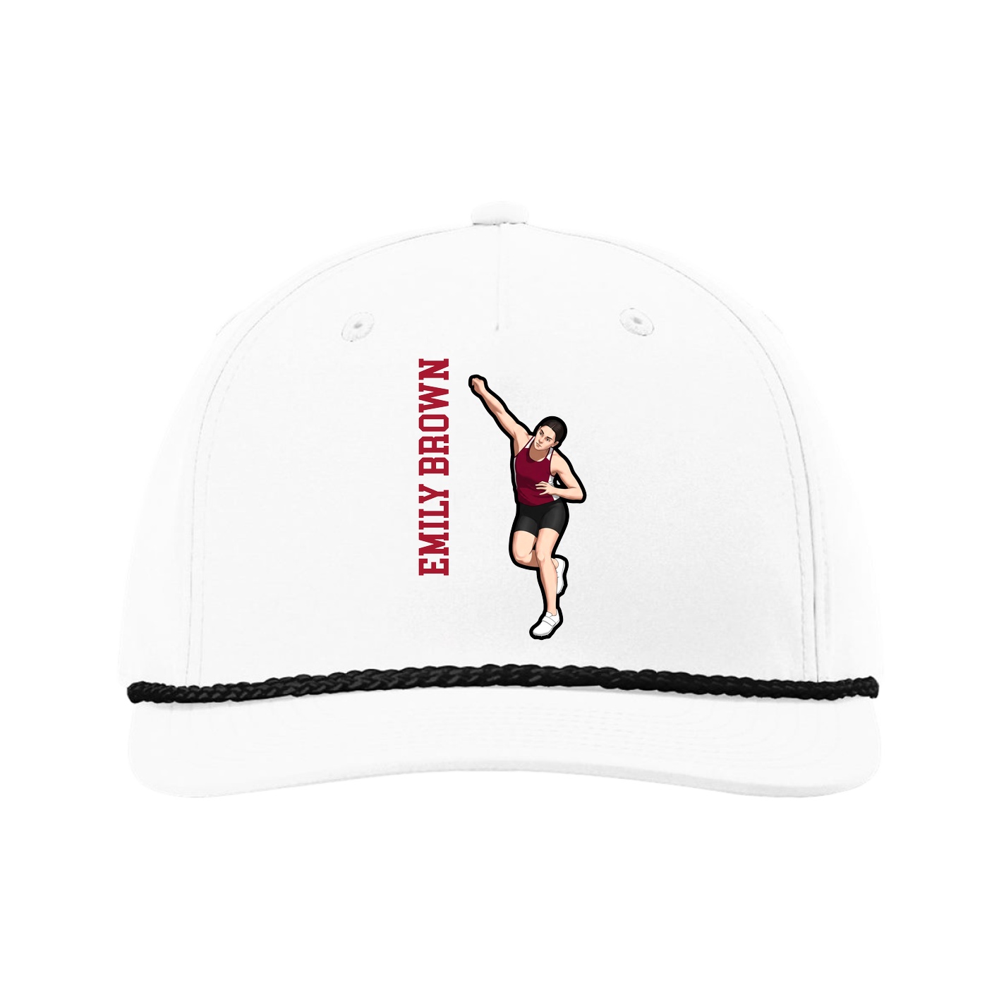 Five-Panel Classic Rope Cap — Name Vertical in White