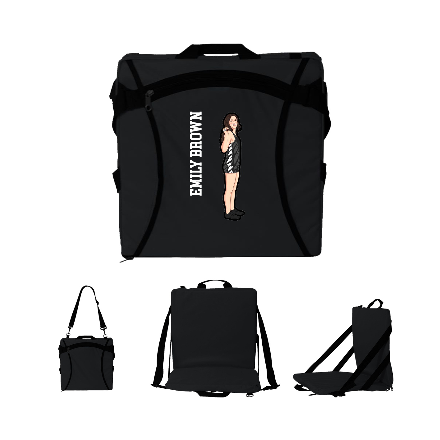 Folding Stadium Seat — Name Vertical in Black