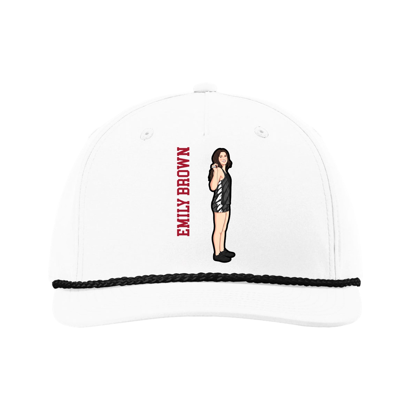 Five-Panel Classic Rope Cap — Name Vertical in White