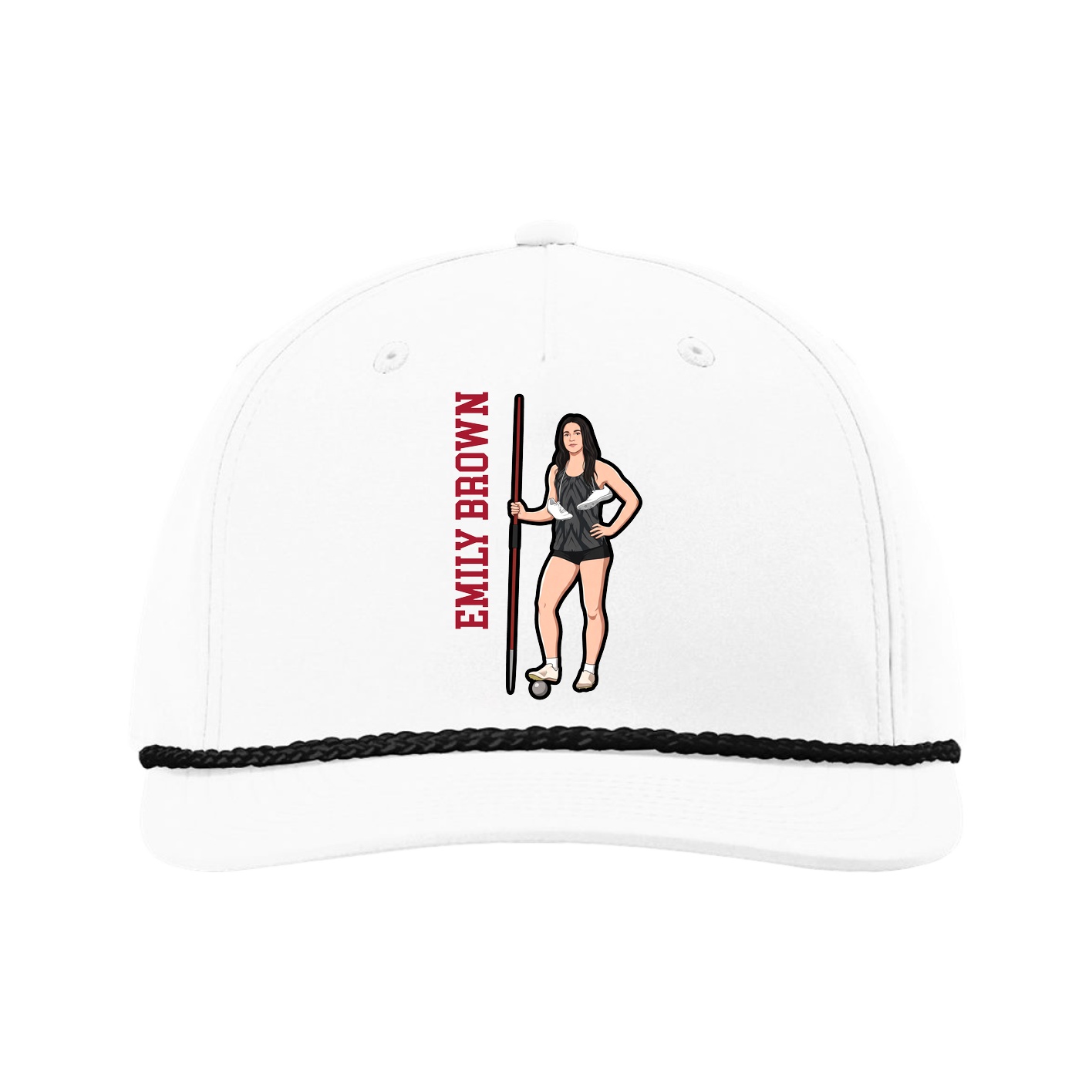 Five-Panel Classic Rope Cap — Name Vertical in White