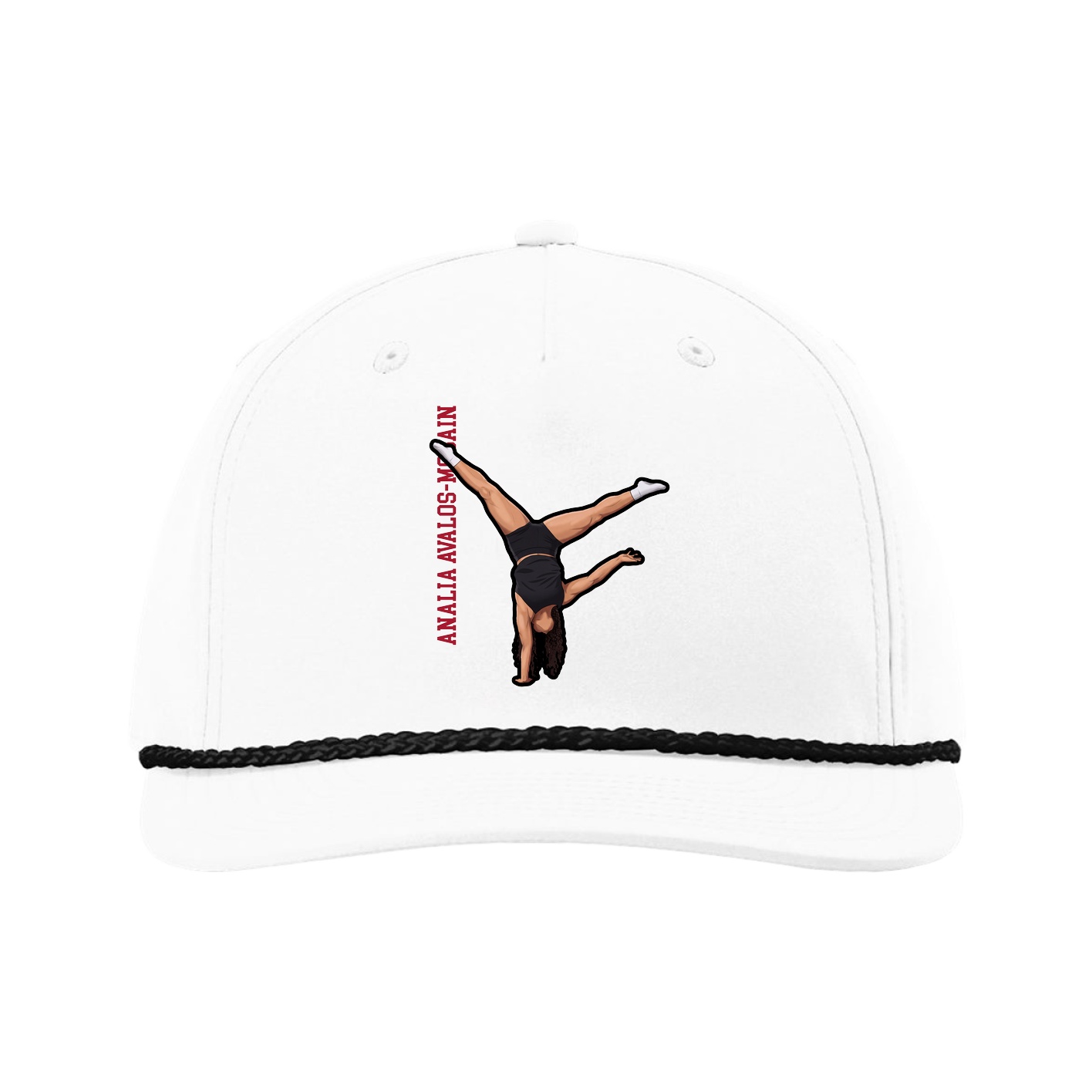 Five-Panel Classic Rope Cap — Name Vertical in White