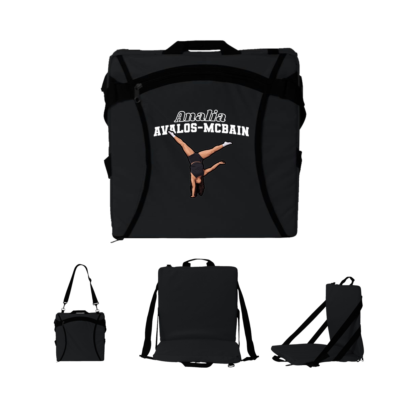 Folding Stadium Seat — Name Arch in Black