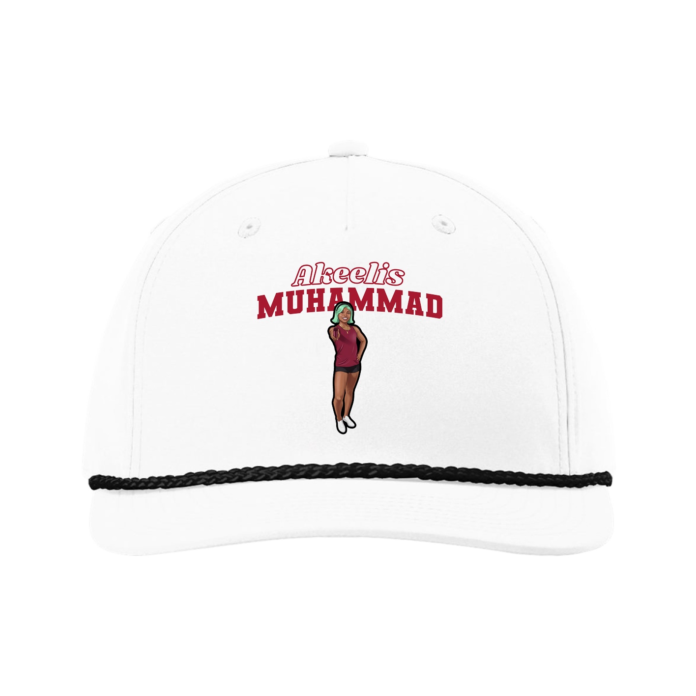 Five-Panel Classic Rope Cap — Name Arch in White