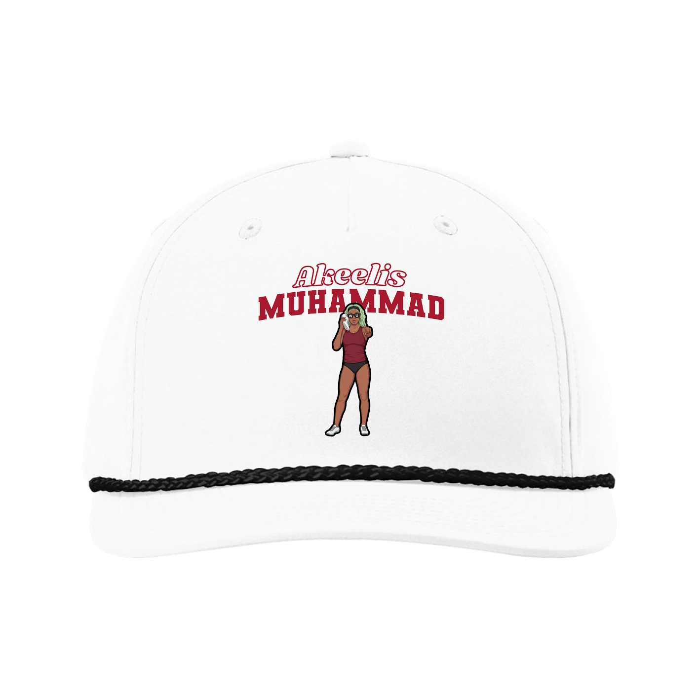 Five-Panel Classic Rope Cap — Name Arch in White