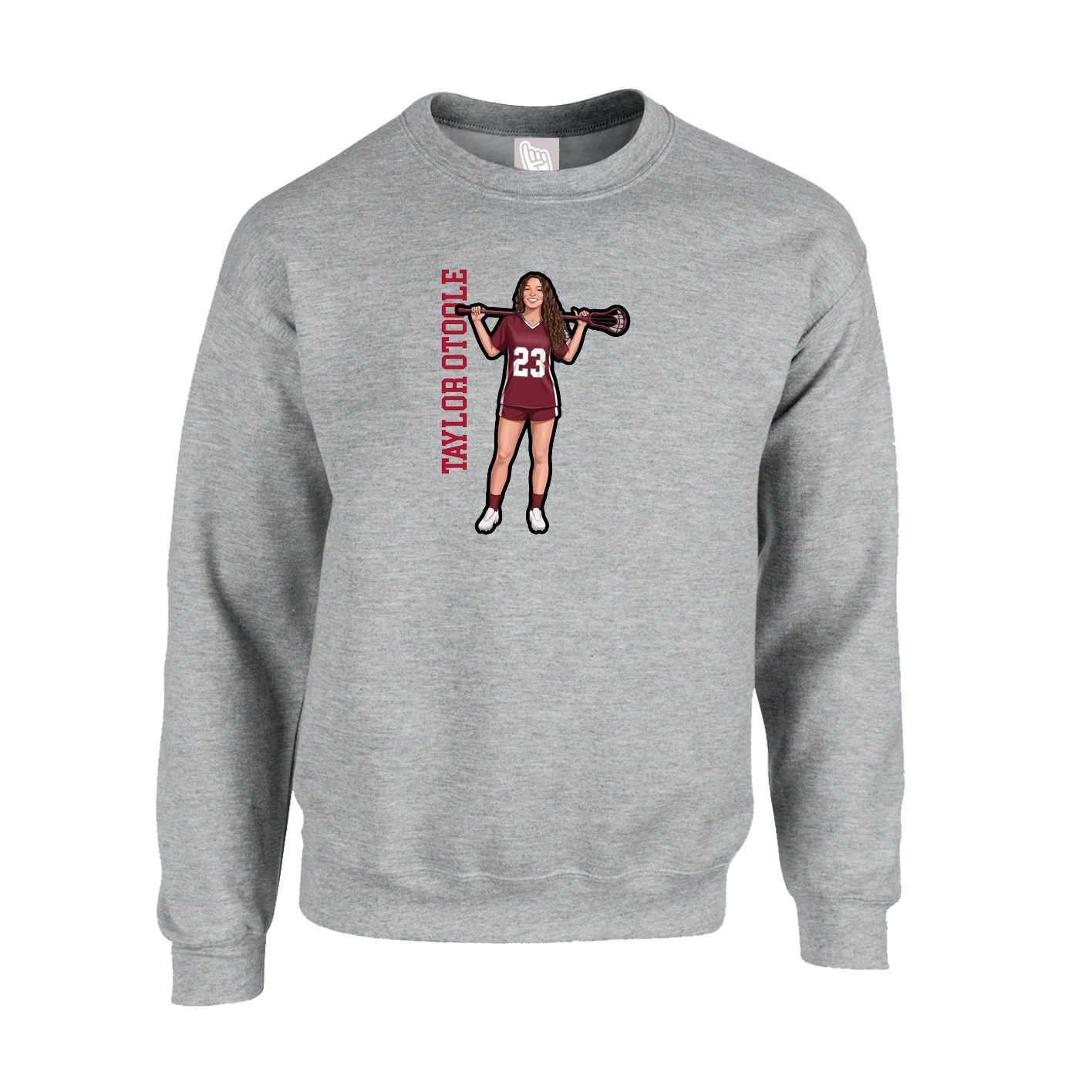 Fleece Crew — Name Vertical in Grey