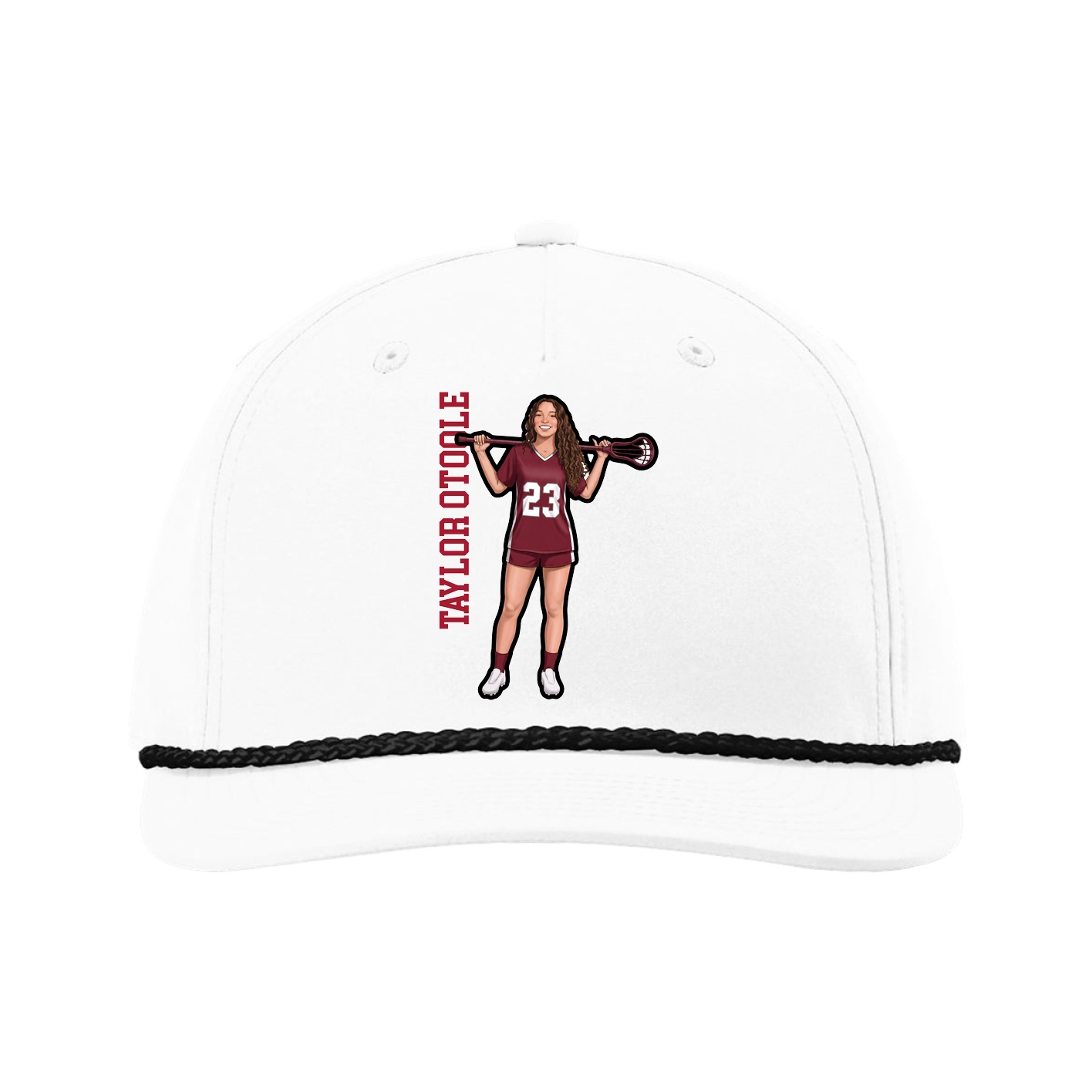 Five-Panel Classic Rope Cap — Name Vertical in White