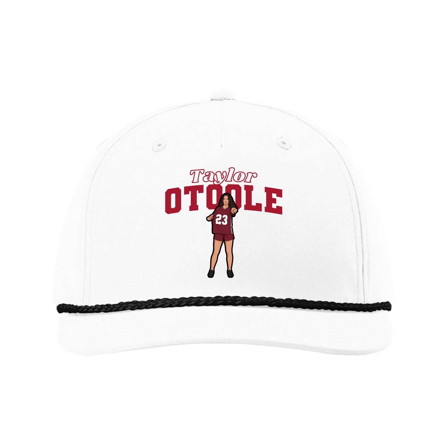 Five-Panel Classic Rope Cap — Name Arch in White