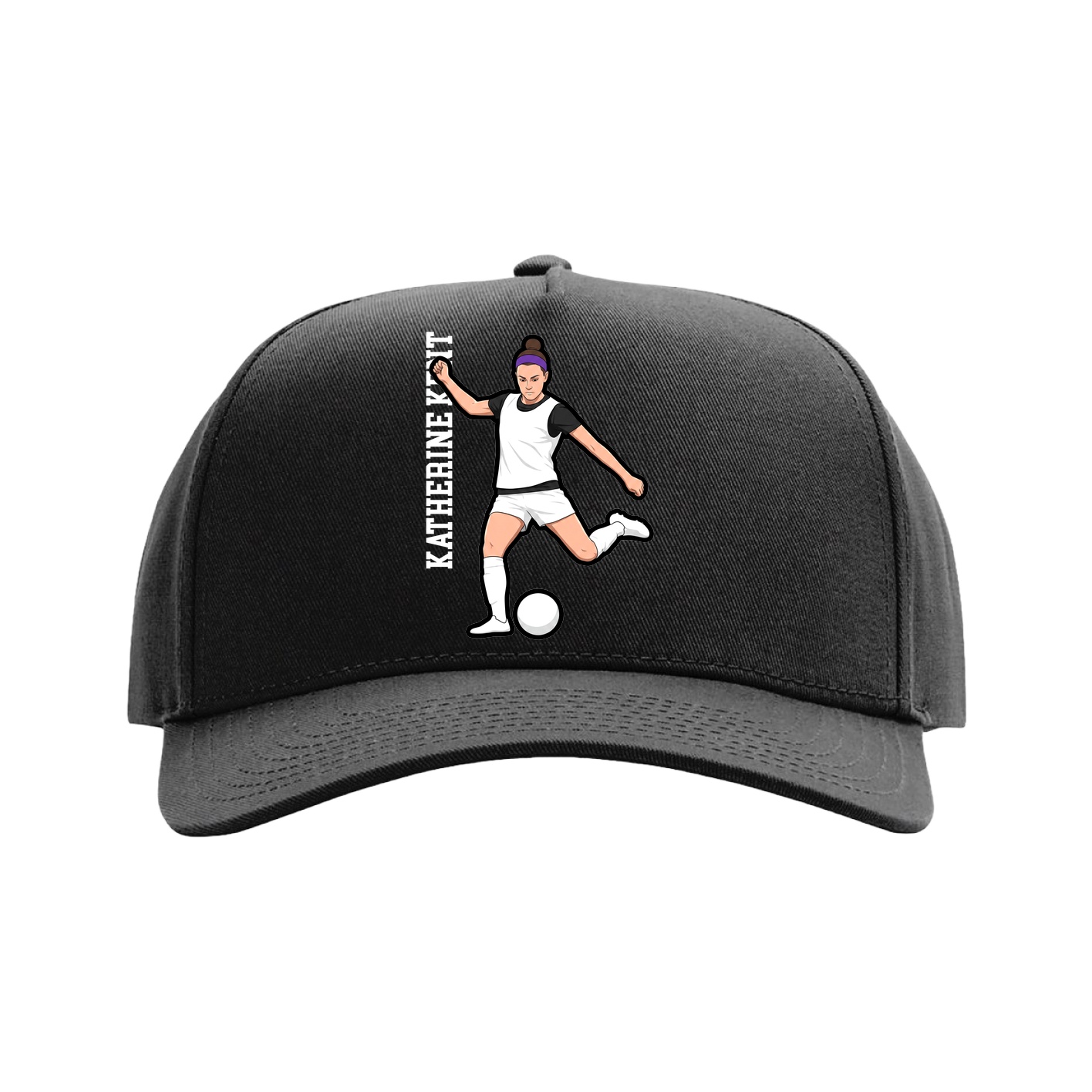 Full Fabric Five-Panel Champ Cap — Name Vertical in Black