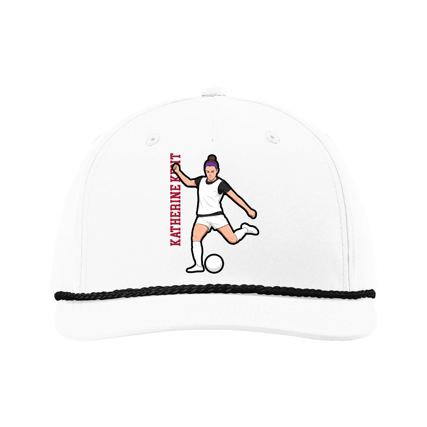 Five-Panel Classic Rope Cap — Name Vertical in White