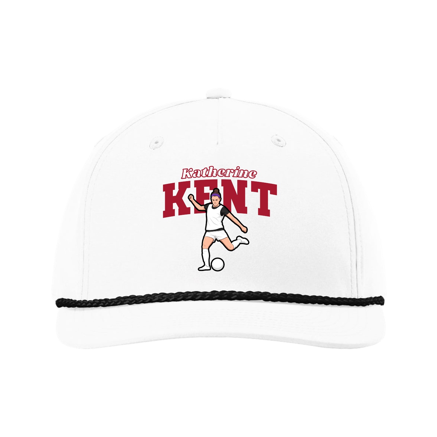 Five-Panel Classic Rope Cap — Name Arch in White