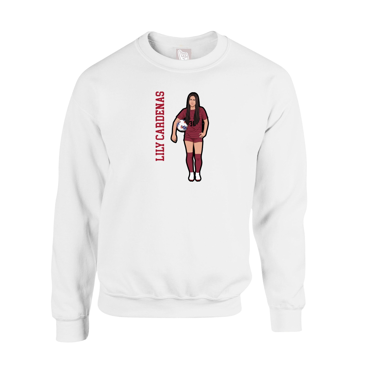 Fleece Crew — Name Vertical in White