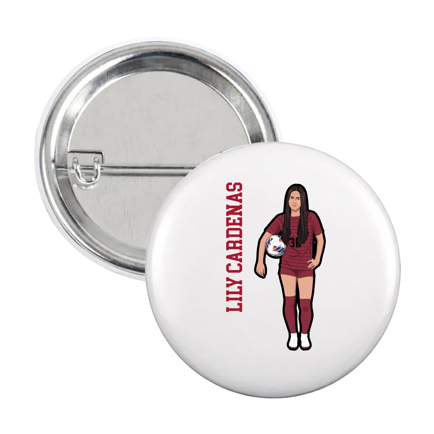 Game Day Button — Name Vertical in White
