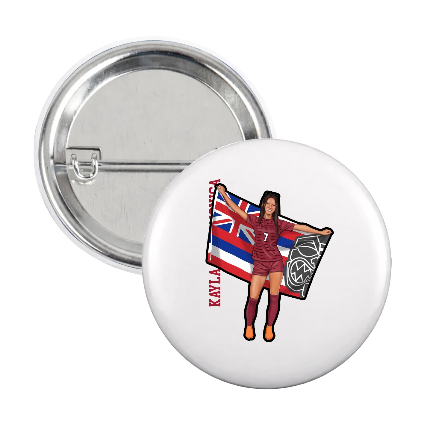 Game Day Button — Name Vertical in White
