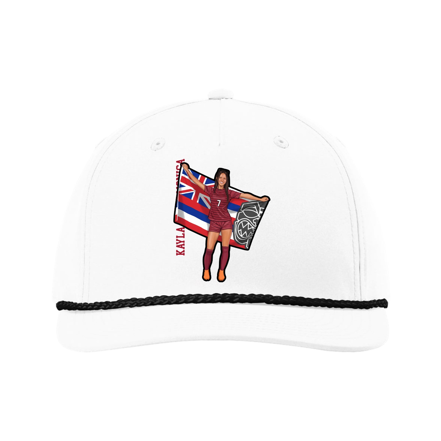 Five-Panel Classic Rope Cap — Name Vertical in White