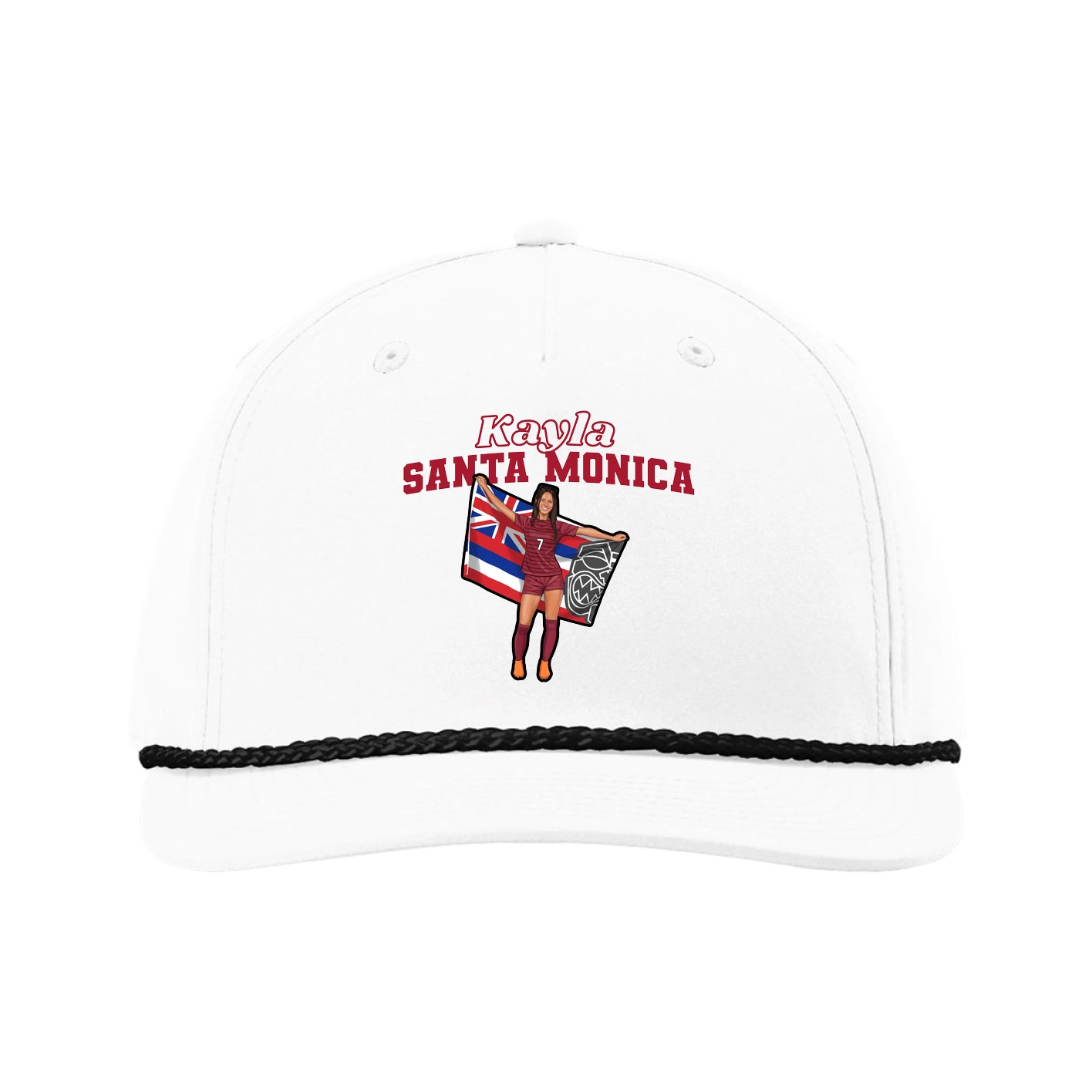 Five-Panel Classic Rope Cap — Name Arch in White