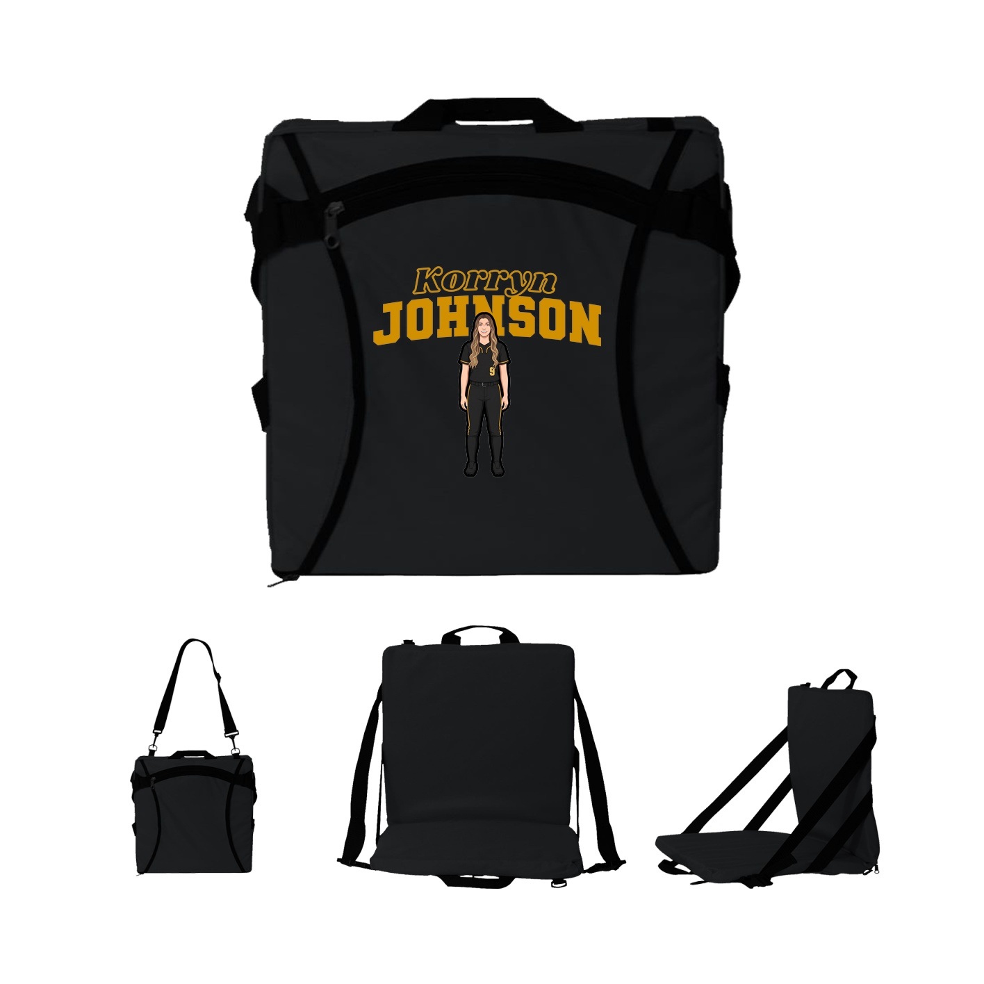 Folding Stadium Seat — Name Arch in Black
