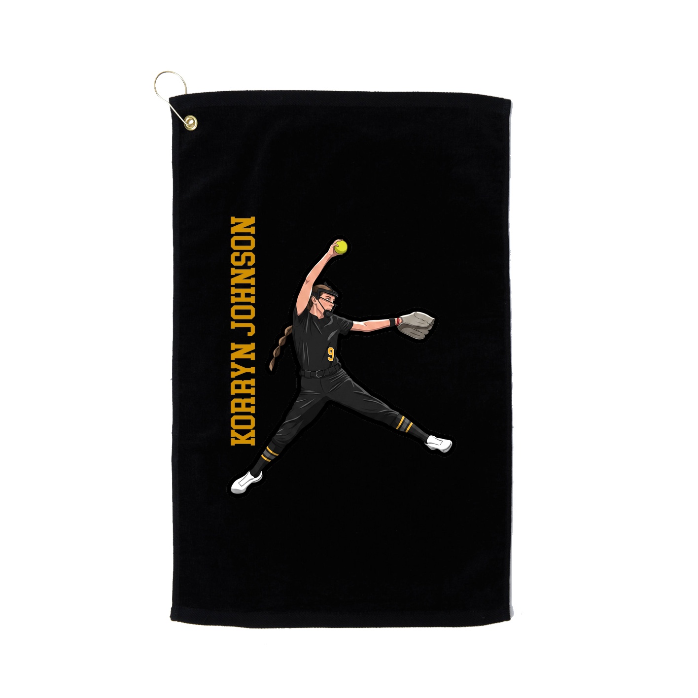 Golf Towel — Name Vertical in Black