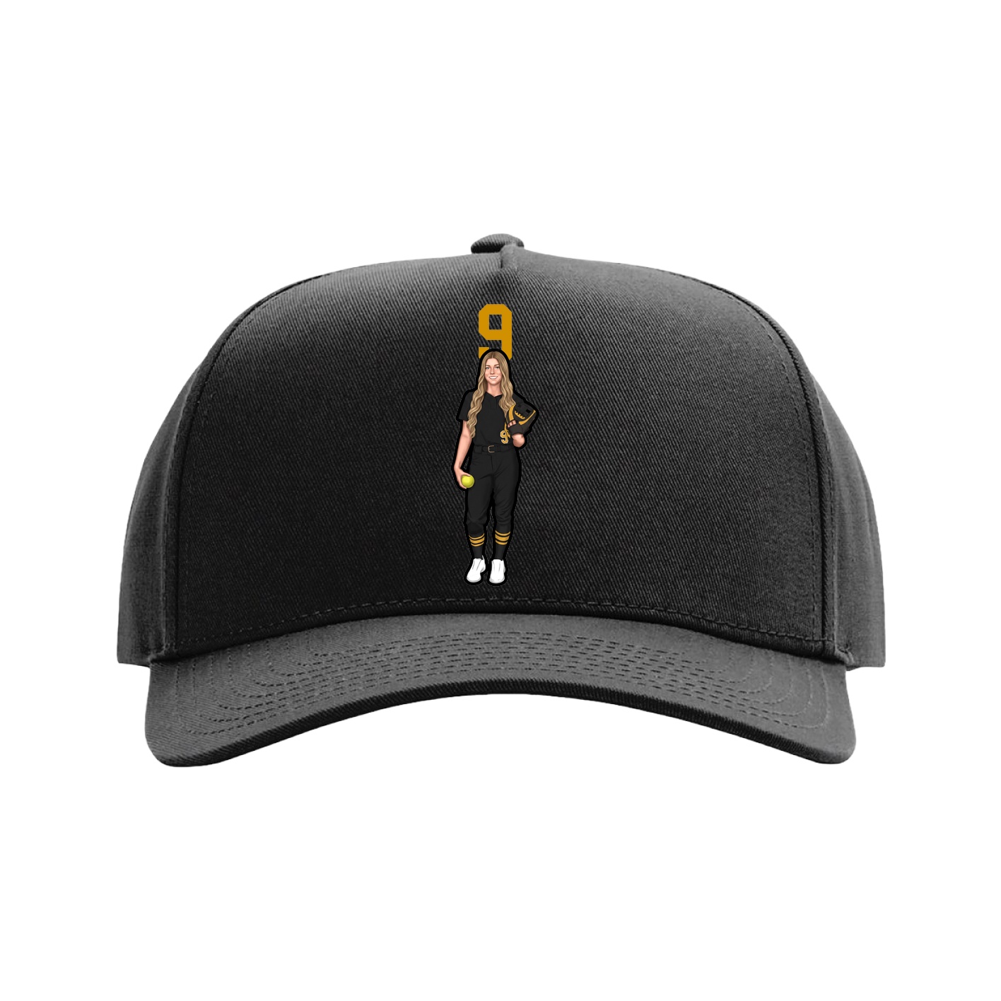 Full Fabric Five-Panel Champ Cap — Number Top in Black