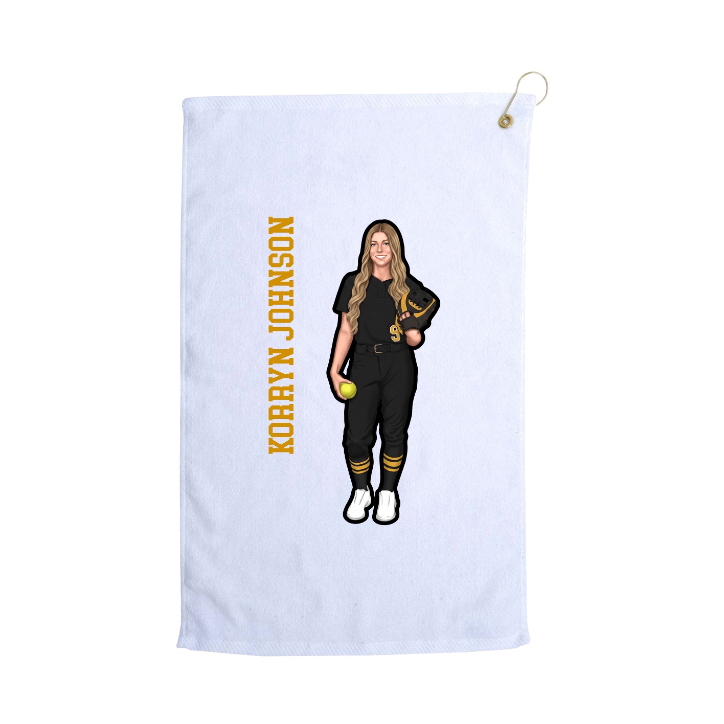 Golf Towel — Name Vertical in White