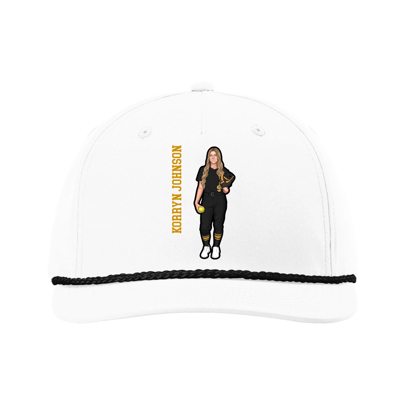 Five-Panel Classic Rope Cap — Name Vertical in White