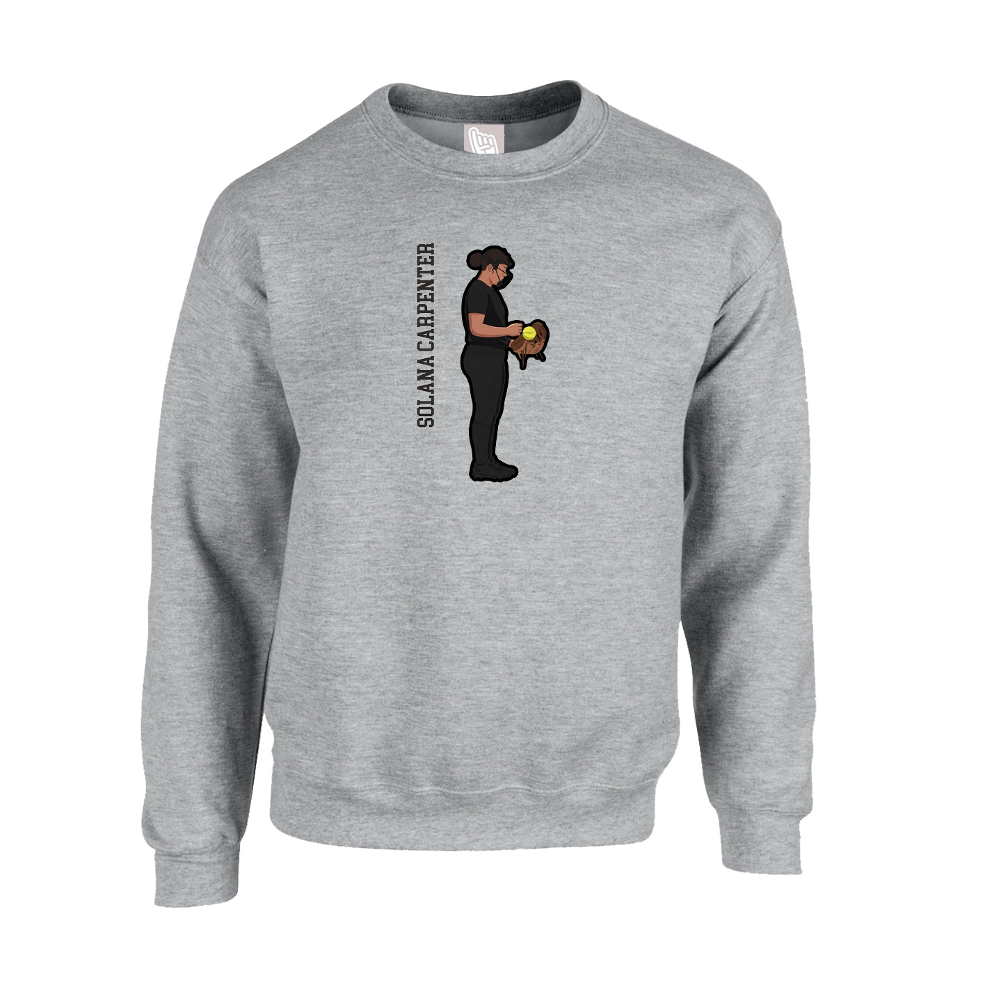 Fleece Crew — Name Vertical in Grey