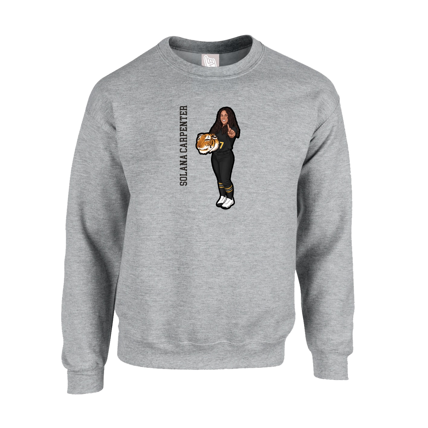 Fleece Crew — Name Vertical in Grey