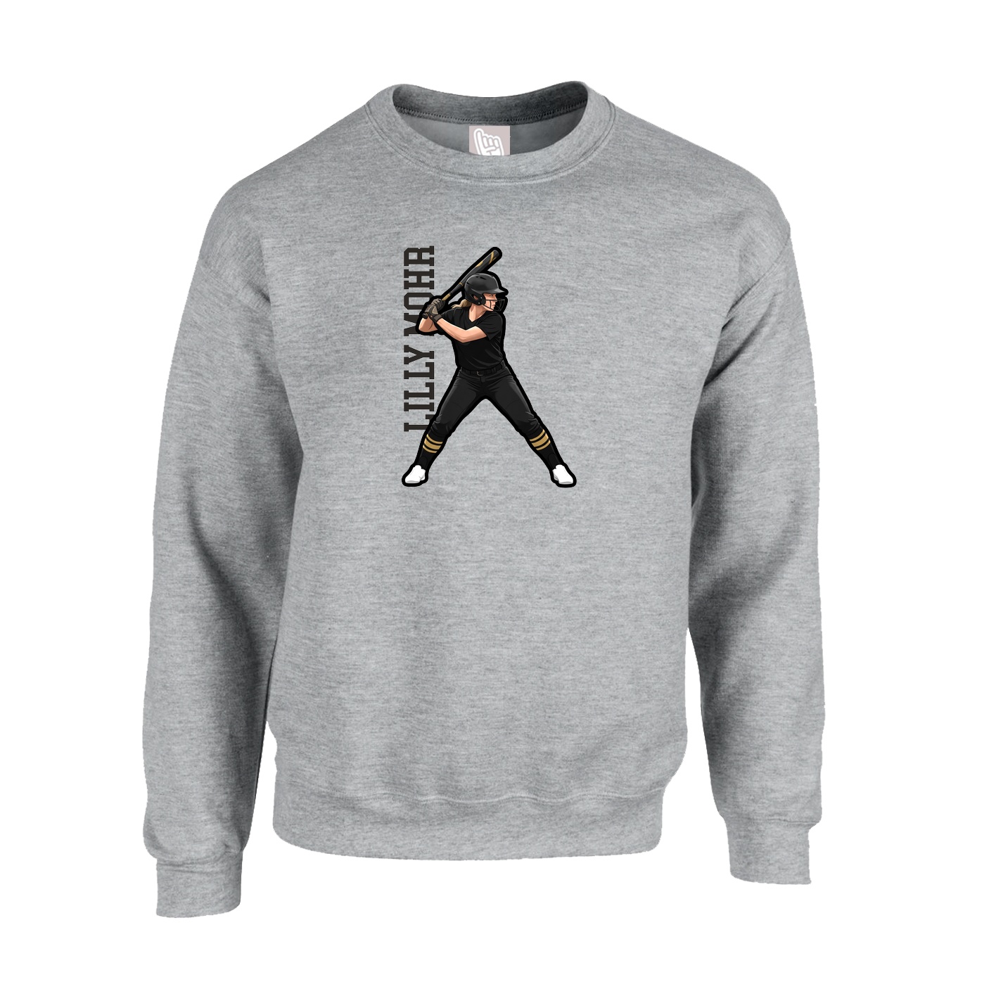 Fleece Crew — Name Vertical in Grey