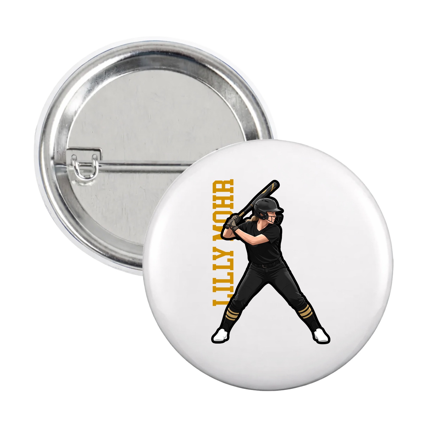 Game Day Button — Name Vertical in White