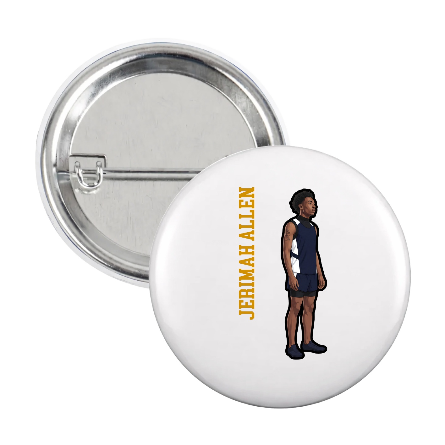 Game Day Button — Name Vertical in White