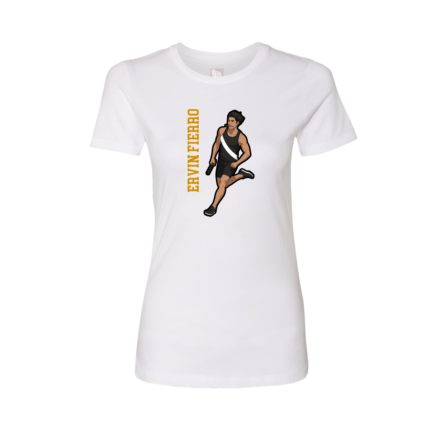 Fitted Women's Tee — Name Vertical in White