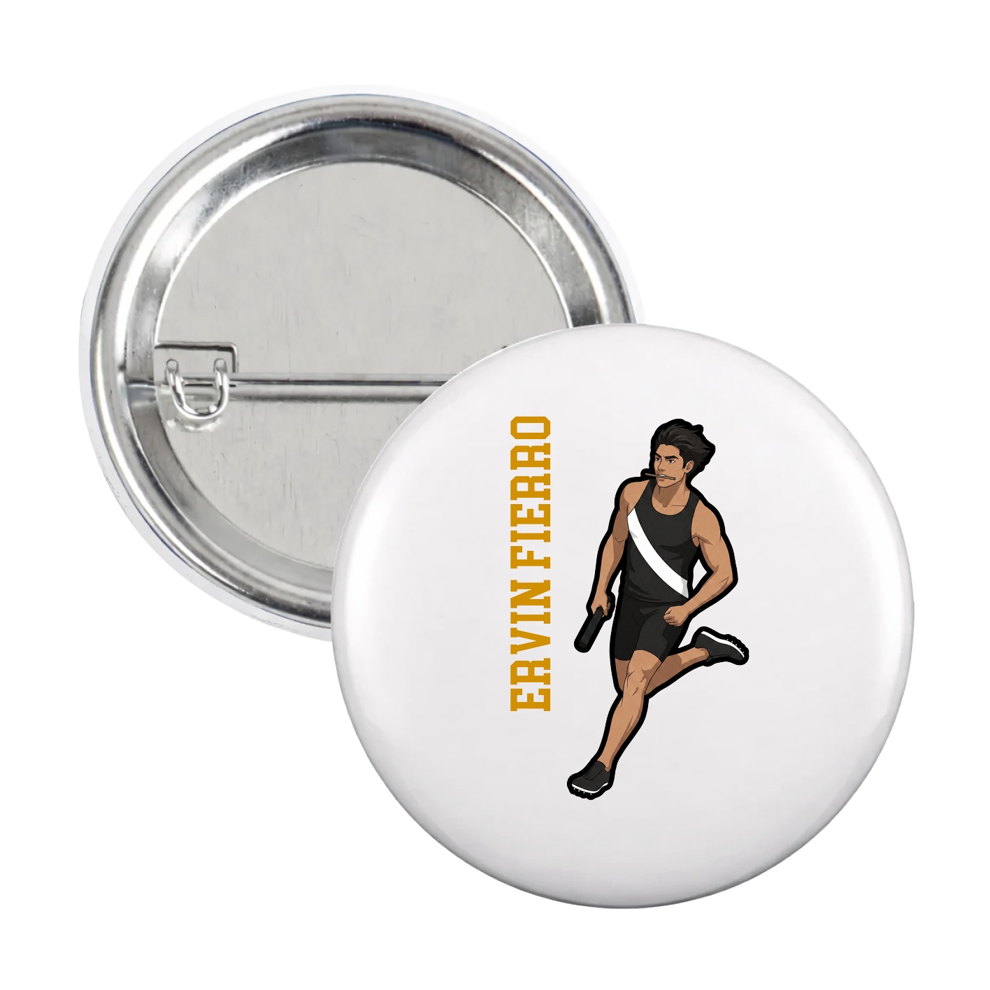 Game Day Button — Name Vertical in White