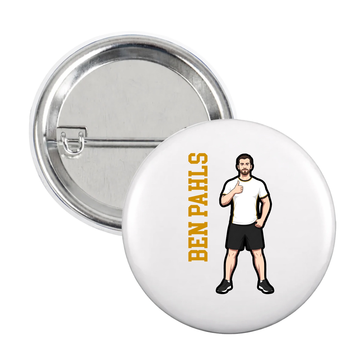 Game Day Button — Name Vertical in White