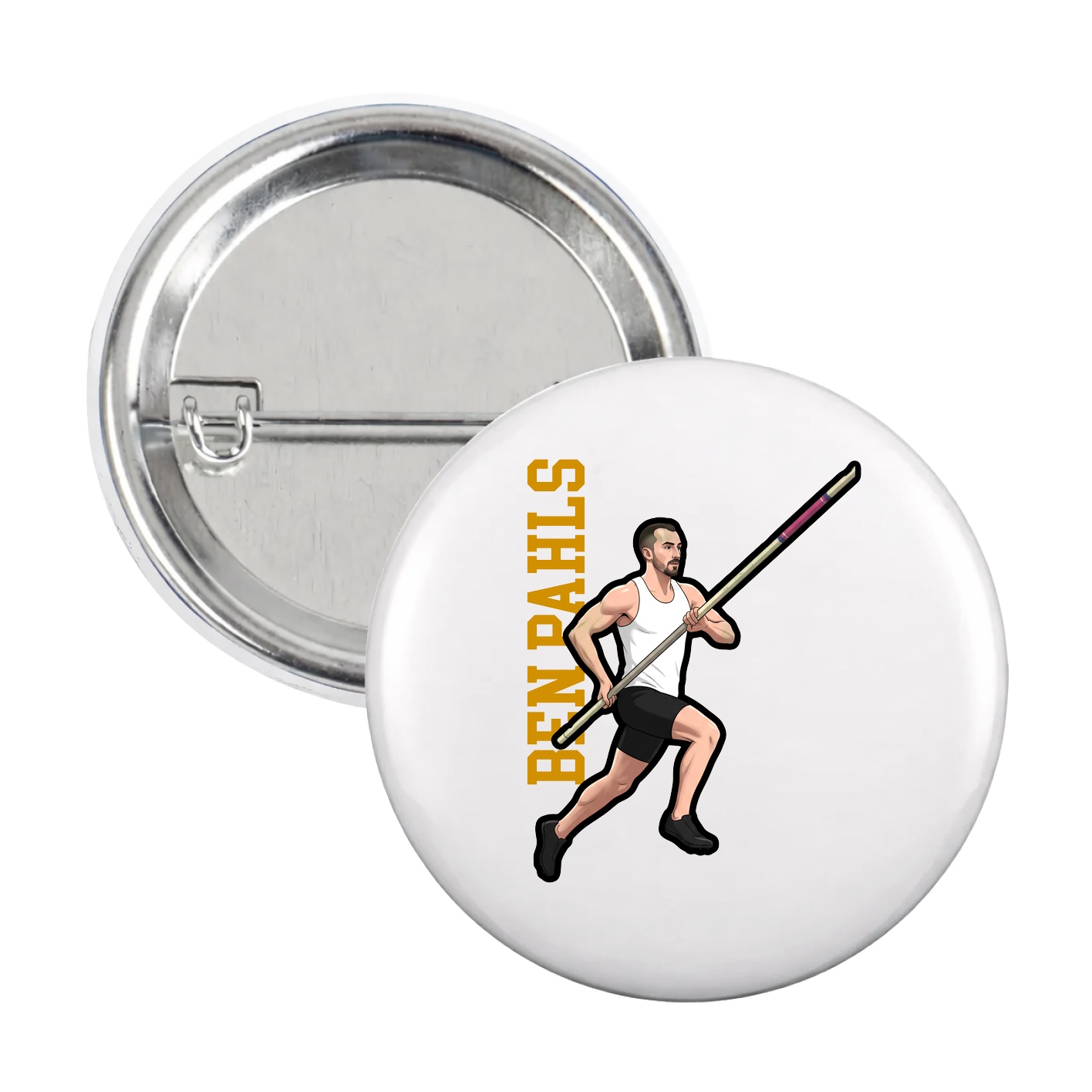 Game Day Button — Name Vertical in White