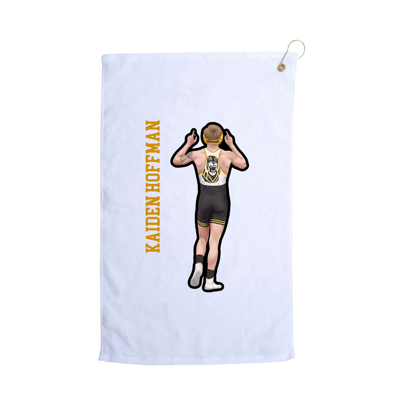 Golf Towel — Name Vertical in White