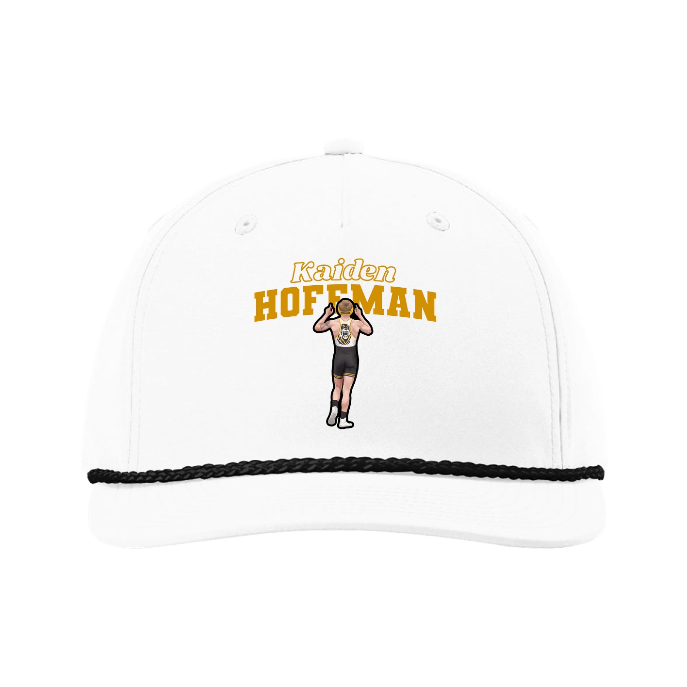 Five-Panel Classic Rope Cap — Name Arch in White